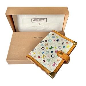 Louis Vuitton White Multicolor Murakami Monogram Leather Agenda PM with Box